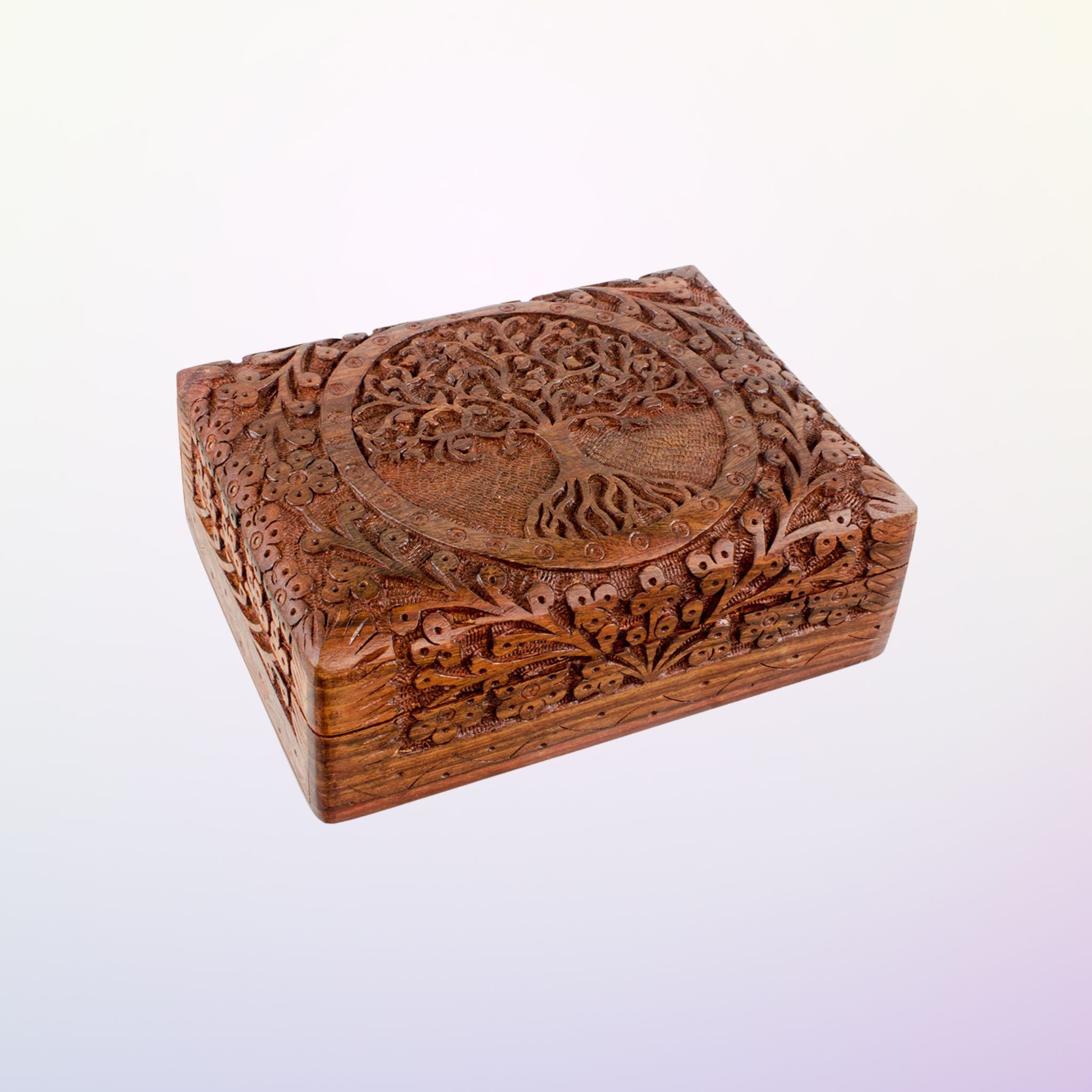Boîte en Bois Doublée Sculptée - Arbre de Vie